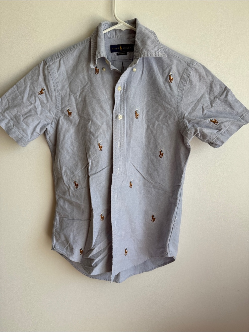 Ralph Lauren Light Blue Short-Sleeve Button-Down with Embroidered Pony Motifs